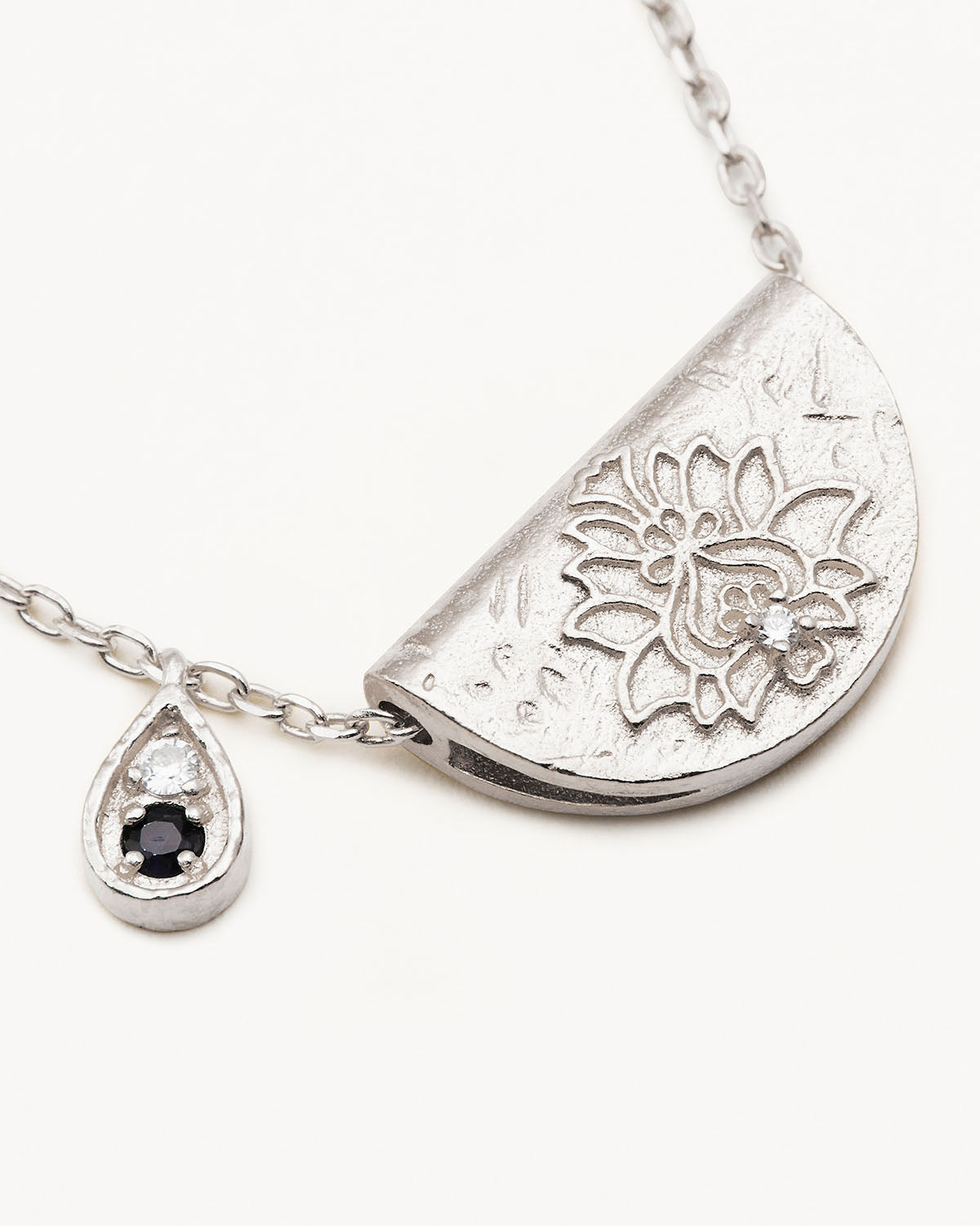 Sterling Silver Lotus Birthstone Necklace - September - Sapphire - Image 3
